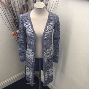 NWOT OhMG! Blue Open Front Knee Length Cardigan